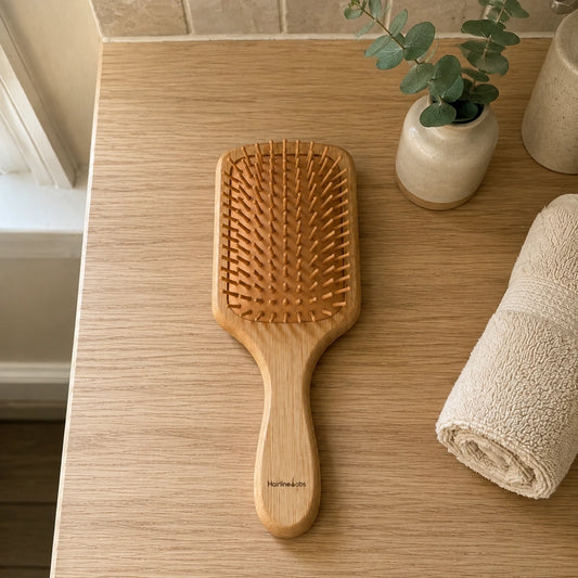 Wooden Paddle Hair Brush with Rounded Bamboo Pins