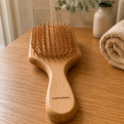 Wooden Paddle Hair Brush with Rounded Bamboo Pins