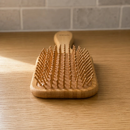 Wooden Paddle Hair Brush with Rounded Bamboo Pins