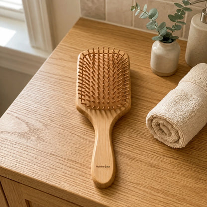Wooden Paddle Hair Brush with Rounded Bamboo Pins