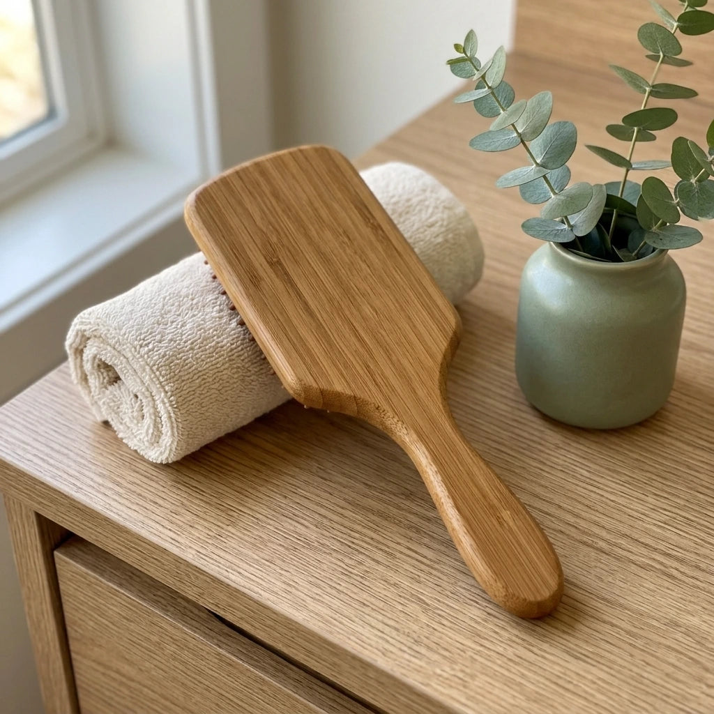 Wooden Paddle Hair Brush with Rounded Bamboo Pins