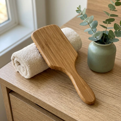 Wooden Paddle Hair Brush with Rounded Bamboo Pins
