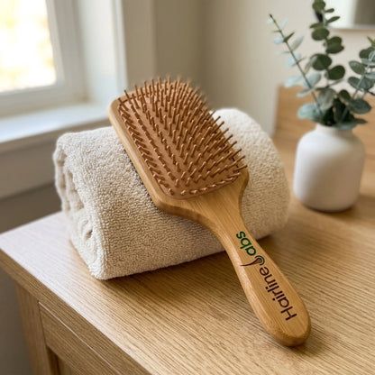 Wooden Paddle Hair Brush with Rounded Bamboo Pins