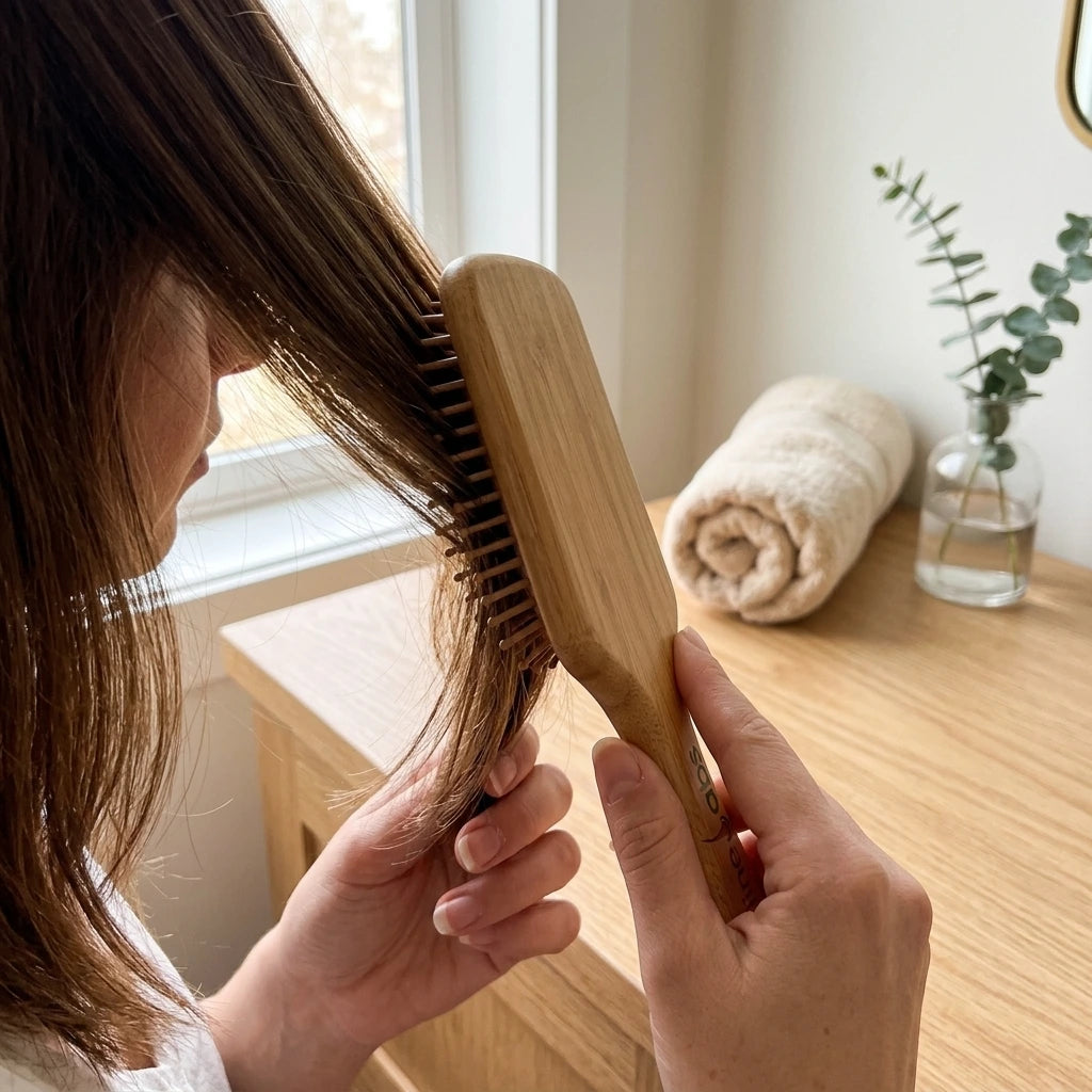 Wooden Paddle Hair Brush with Rounded Bamboo Pins