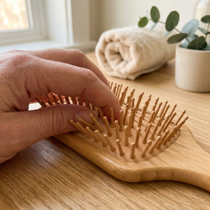 Wooden Paddle Hair Brush with Rounded Bamboo Pins