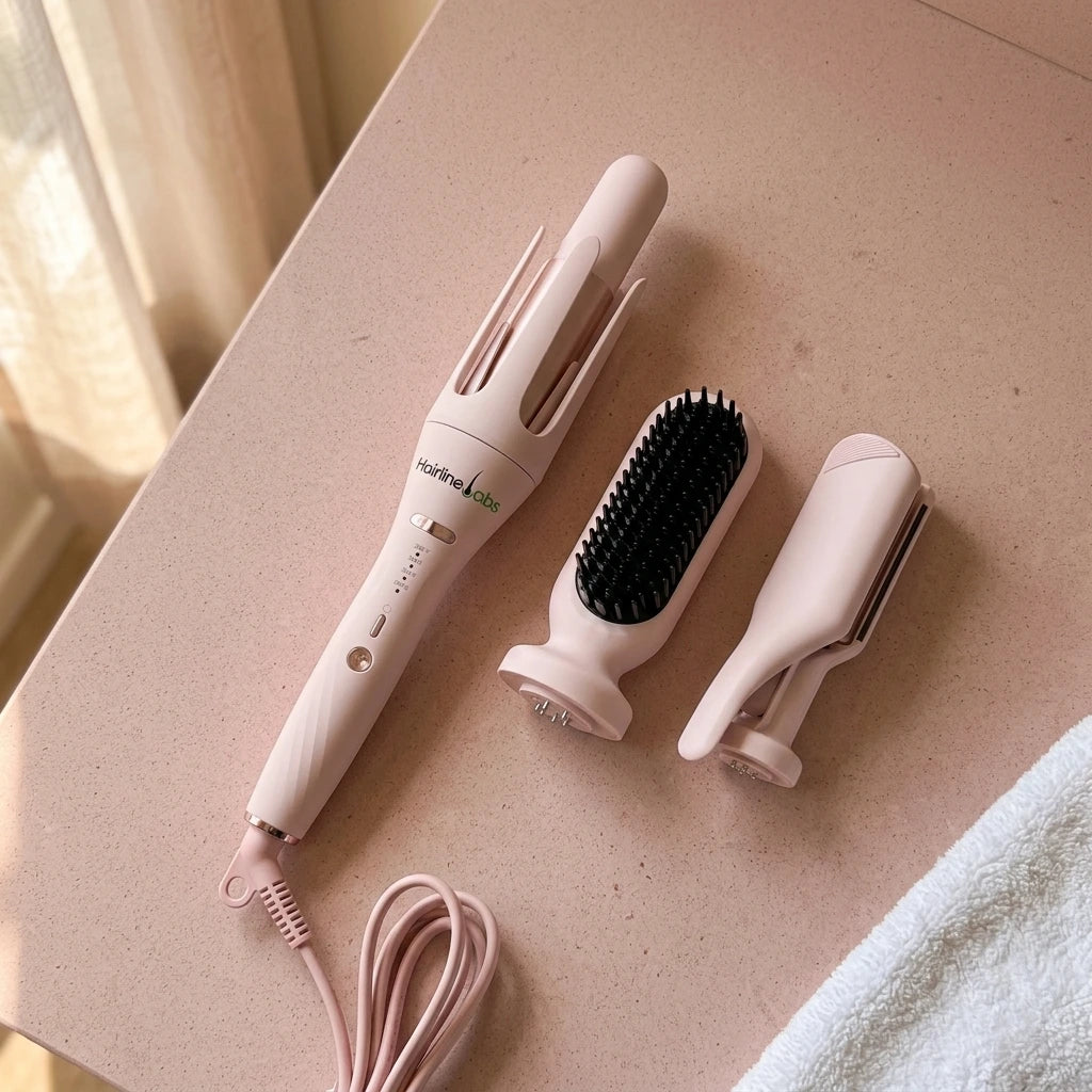 3 in 1 Automatic Curling Iron with Interchangeable Barrel and Hair Crimper