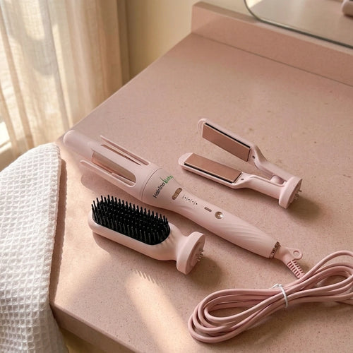 3 in 1 Automatic Curling Iron with Interchangeable Barrel and Hair Crimper
